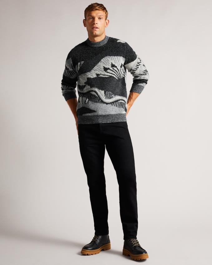 Pull Ted Baker Long Sleeve Abstract Scene Noir Homme | RPR-58582178